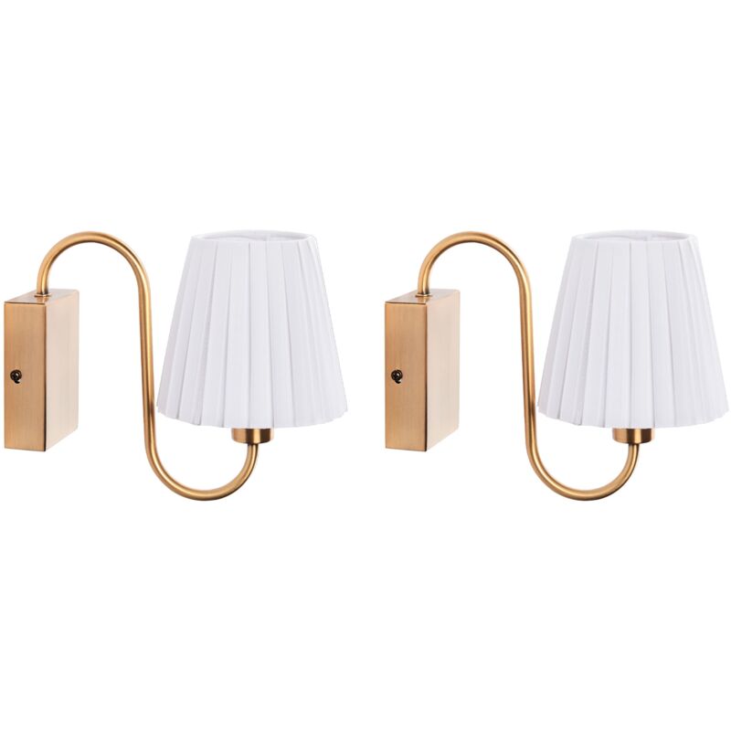 foto del prodotto set di 2 lampade da parete faretto in tessuto paralume ferro metallo base oro bianco tolka