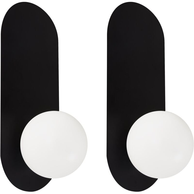 foto del prodotto set di 2 lampade da parete ovali con paralumi a globo in vetro nero leisi