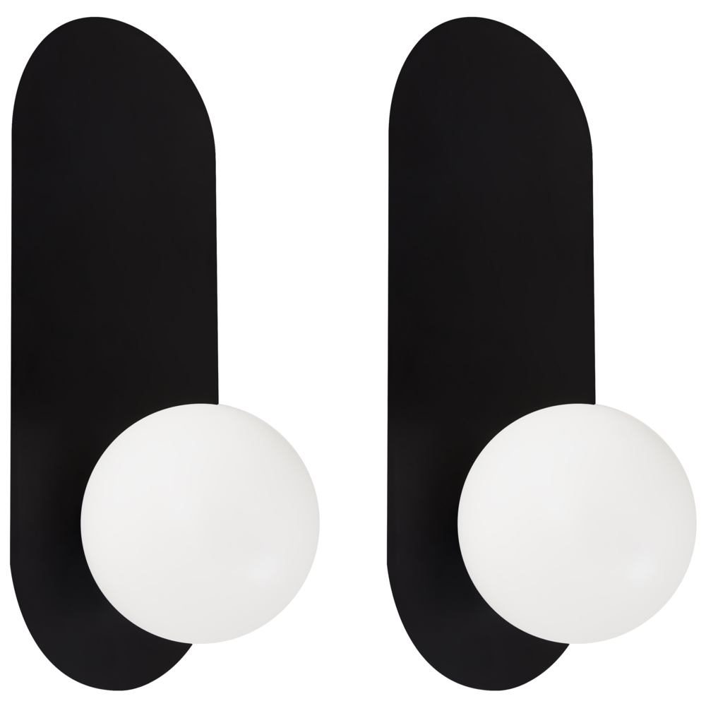 foto del prodotto set di 2 lampade da parete ovali con paralumi a globo in vetro nero stile retrò
