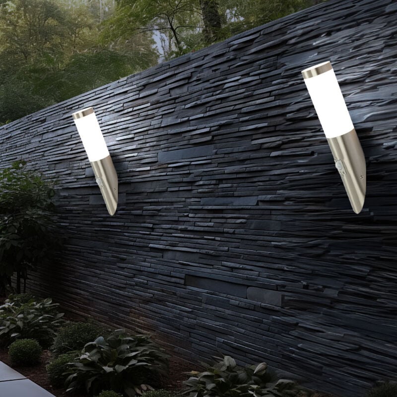 foto del prodotto set di 2 lampade da parete per esterni rilevatore di movimento applique da parete lampada da facciata torcia in acciaio inossidabile porta d'ingresso