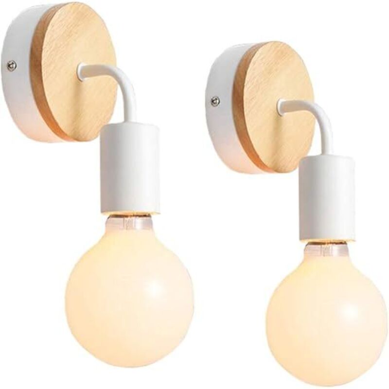 foto del prodotto set di 2 lampade da parete per interni in metallo e legno, illuminazione da parete e27 per camera da letto e bagno senza lampadina lampada da