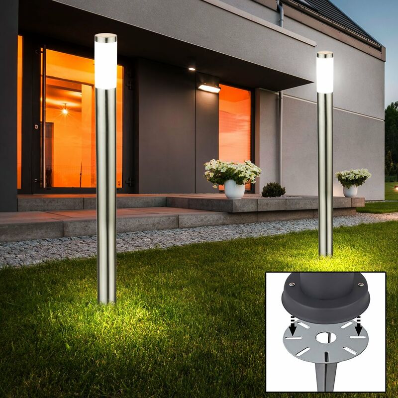 foto del prodotto set di 2 lampade da terra a led da giardino plug in acciaio inox segnapasso faretti terra picchetto terrazzi argento