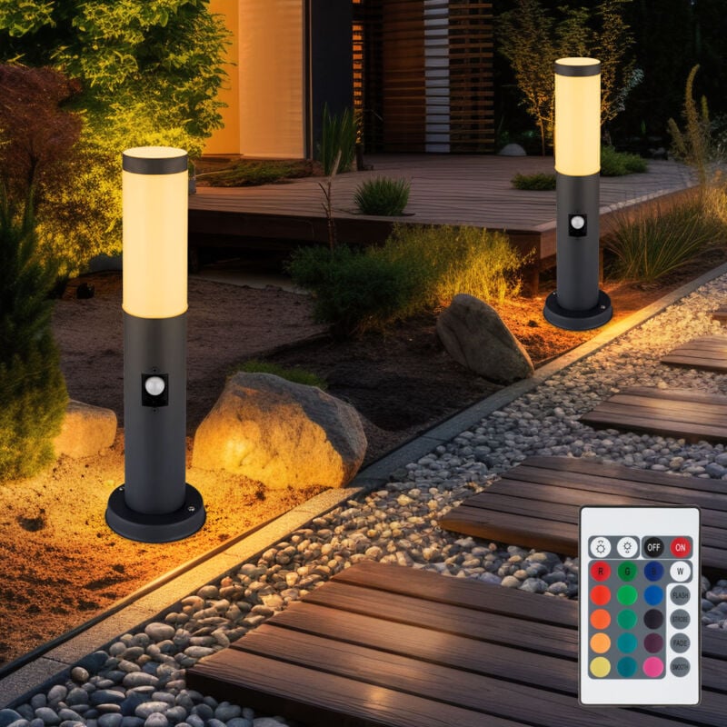 foto del prodotto set di 2 lampade da terra balcone sensor lampade con base antracite in acciaio inossidabile dimmerabile in un set che include lampade a led rgb