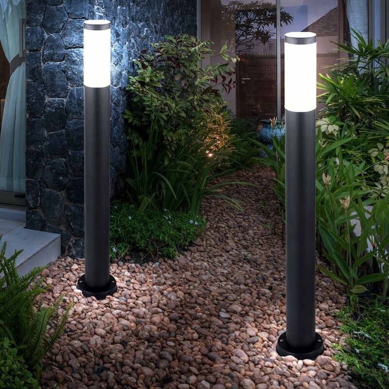 foto del prodotto set di 2 lampade da terra in acciaio inossidabile per illuminazione di percorsi da giardino lampada da terra per esterni antracite in un set che