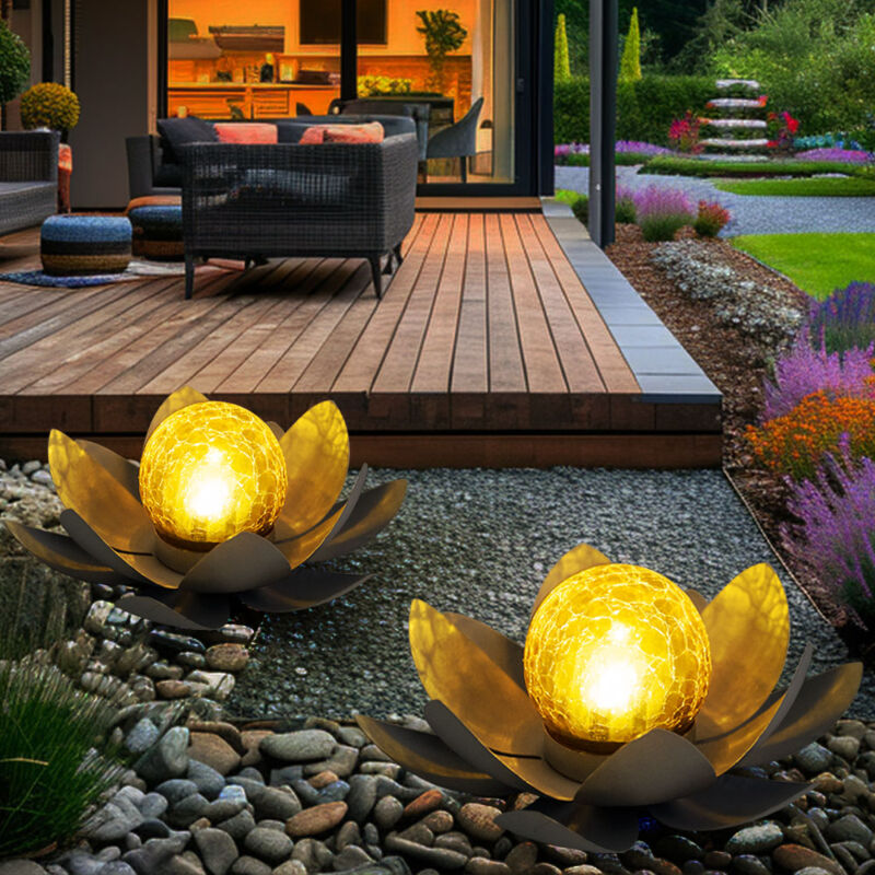foto del prodotto set di 2 lampade solari led da esterno fiori di loto illuminazione giardino ninfee luci design 25 cm