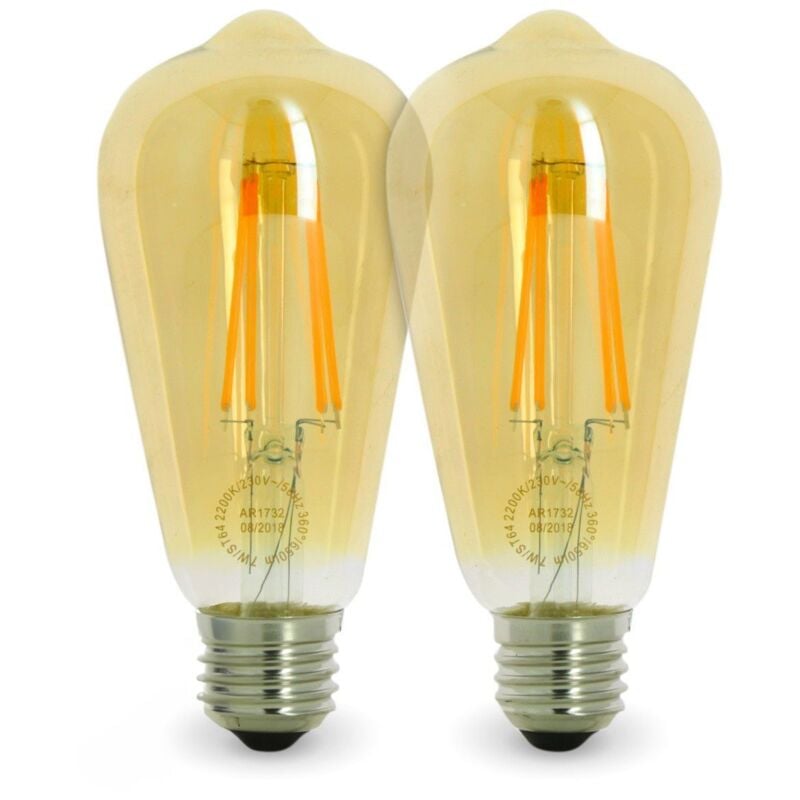 foto del prodotto set di 2 lampadine led e27 7w st64 2200k tipo edison temp rature de couleur bianco caldo 2200k