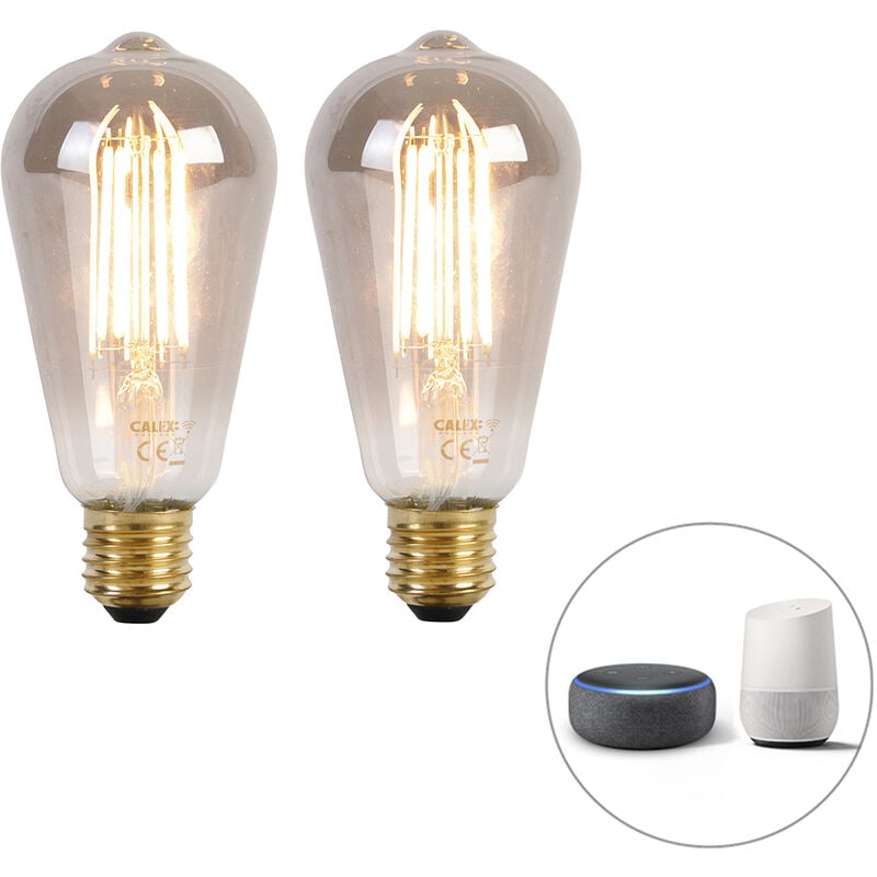 foto del prodotto set di 2 lampadine led intelligenti e27 st64 fum 7w 400lm 1800k calex