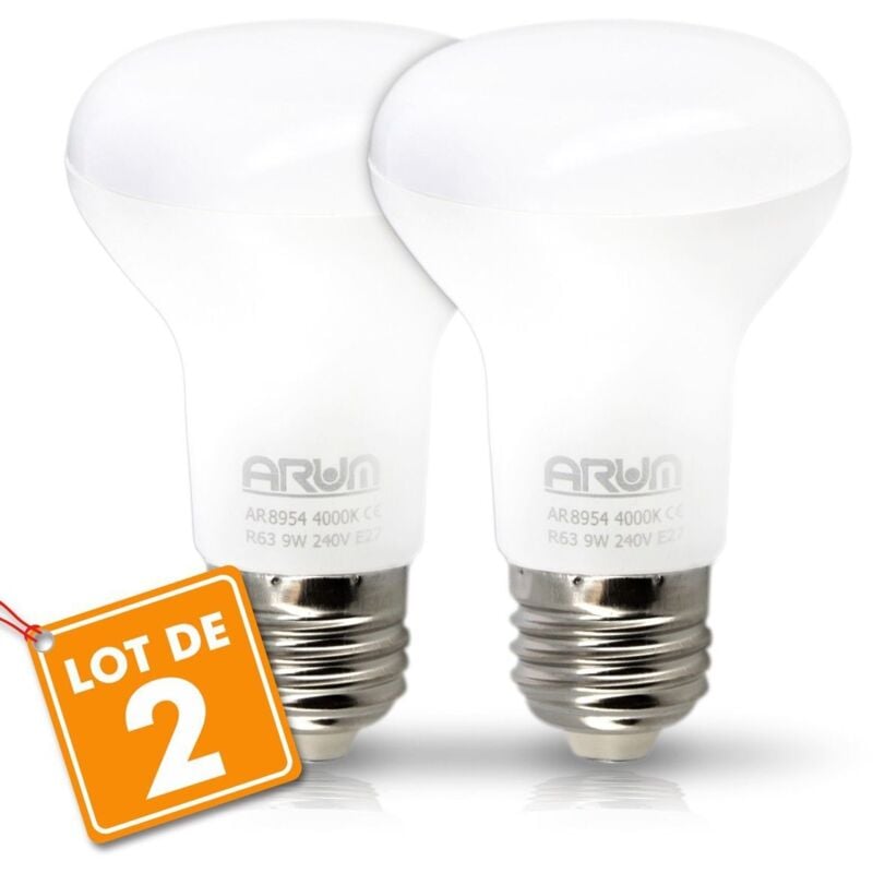foto del prodotto set di 2 lampadine led spot r63 e27 9w eq 60w temp rature de couleur bianco caldo 2700k