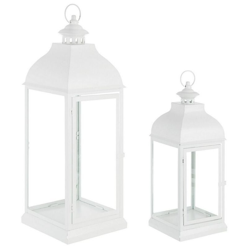 foto del prodotto set di 2 lanterne namir color bianco opaco per esterno in legno e vetro