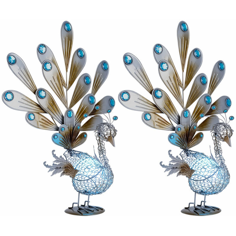 foto del prodotto set di 2 led da esterno con figura di pavone ip44 lampada da terra per esterni con pietre decorative luminose