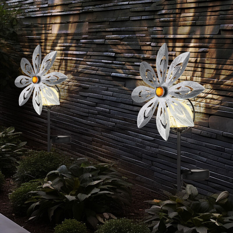 foto del prodotto set di 2 led lampada solare da esterno a innesto lampada da giardino ruota del vento decorazione da giardino lampada a innesto grigio argento lampada