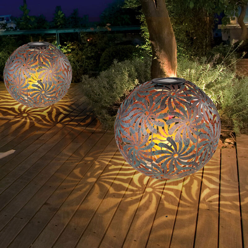 foto del prodotto set di 2 led solare plug in lampada palla faretto oro antico decorazione del giardino lampada da esterno picchetto da terra