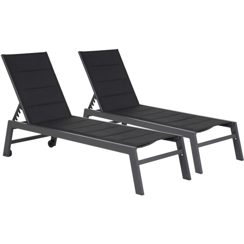 foto del prodotto set di 2 lettini barbados in textilene nero alluminio grigio antracite