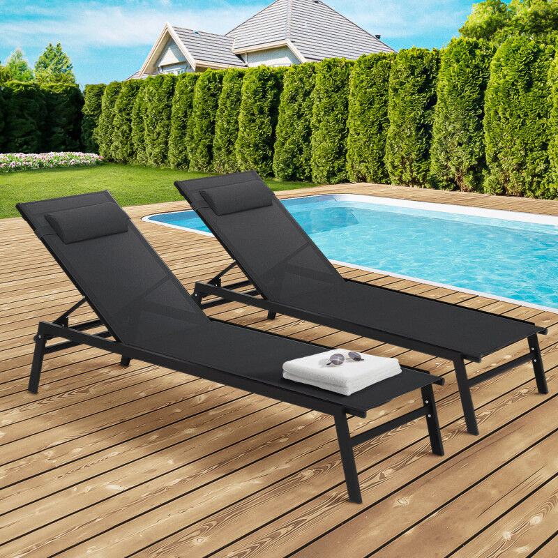 foto del prodotto set di 2 lettini da giardino reclinabili sintra in alluminio nero con cuscini