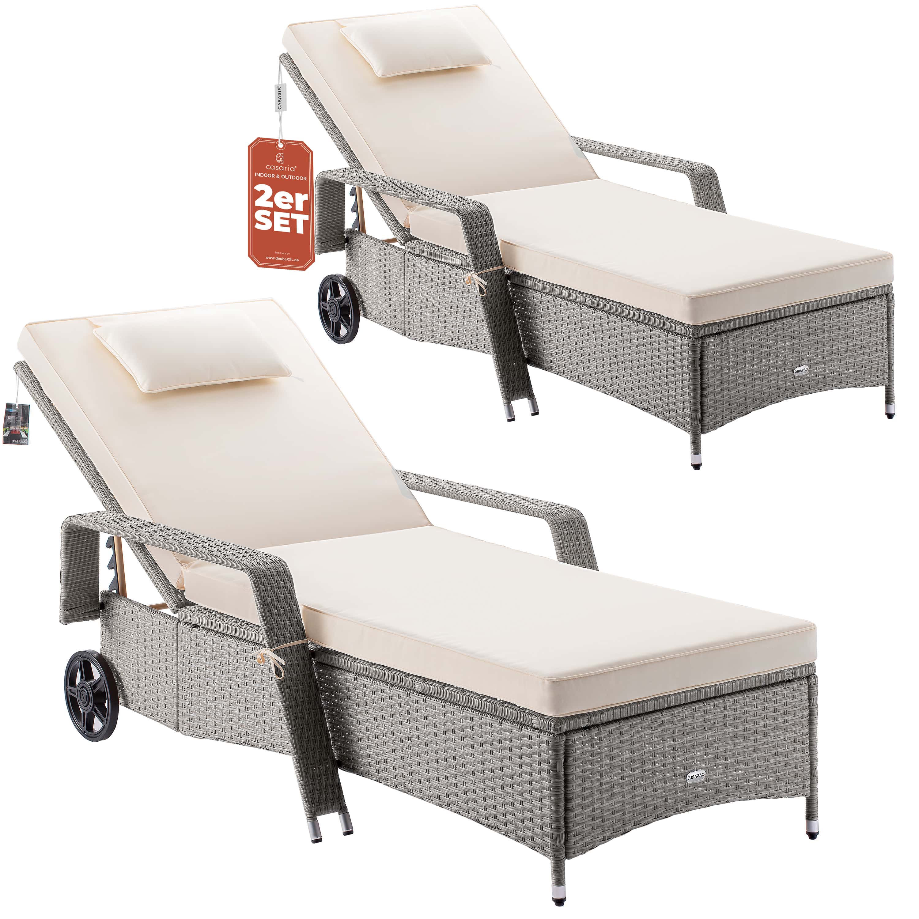 foto del prodotto set di 2 lettini in polyrattan crema crema 193x90x43cm