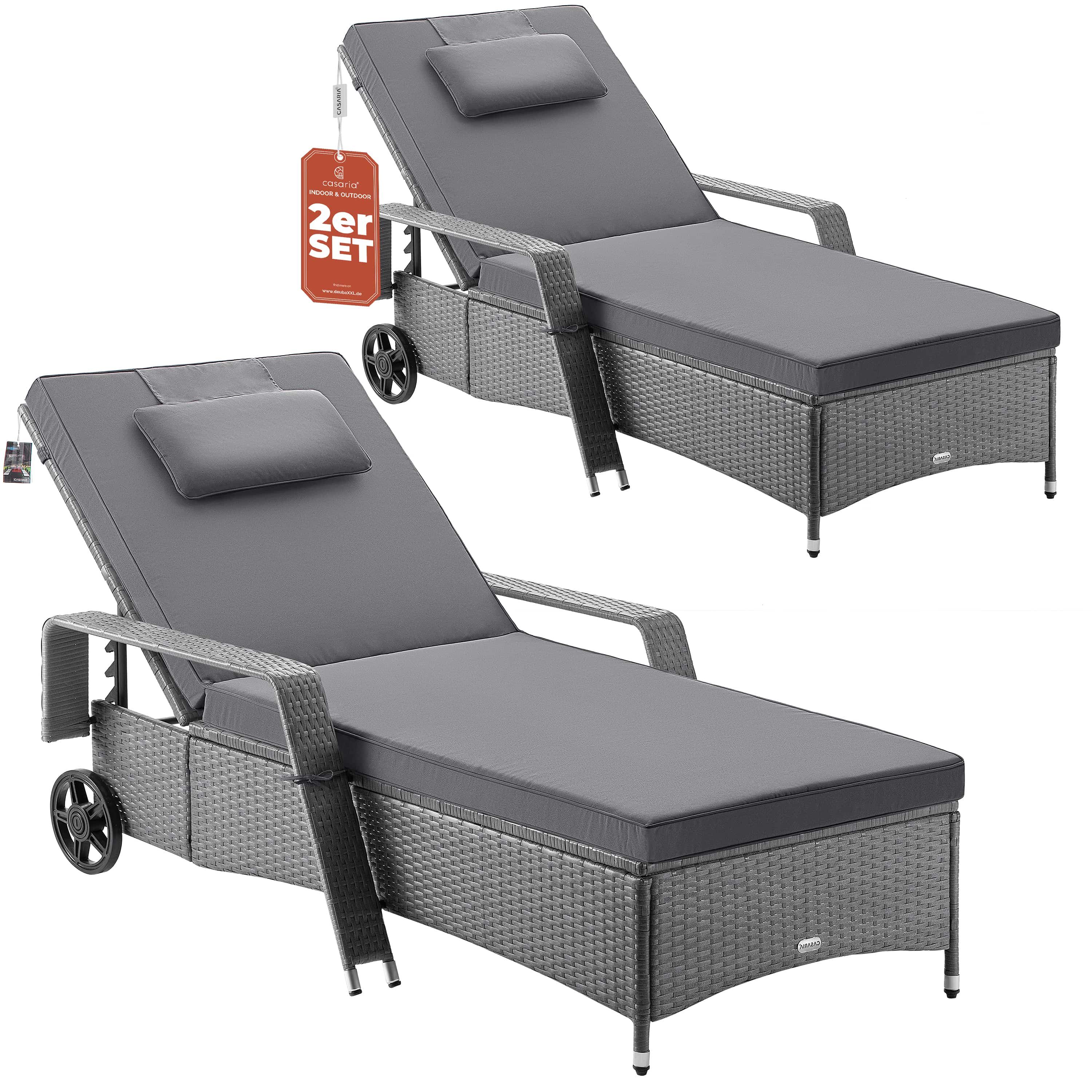 foto del prodotto set di 2 lettini in polyrattan grigio antracite 193x90x43cm