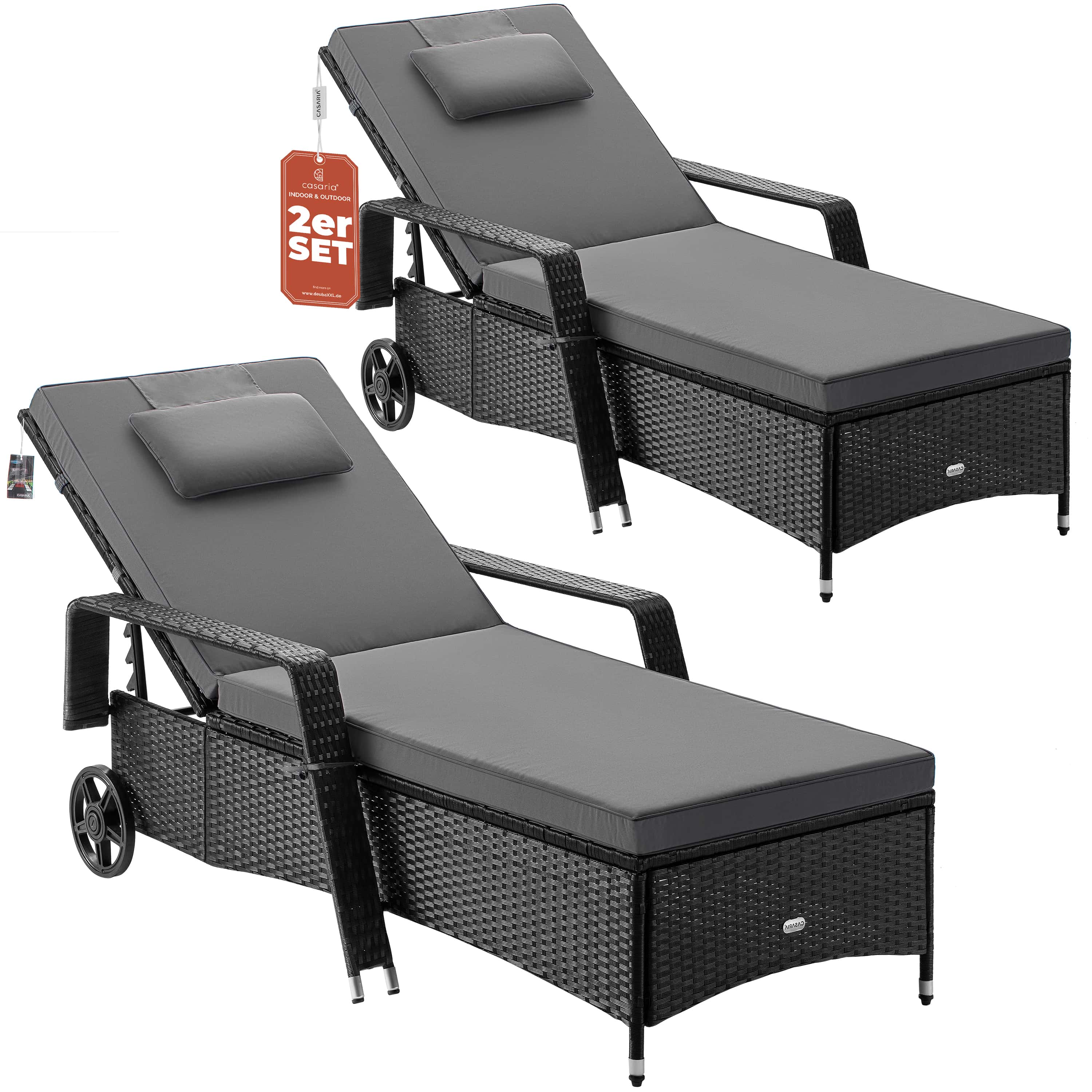foto del prodotto set di 2 lettini in polyrattan nero antracite 193x90x43cm
