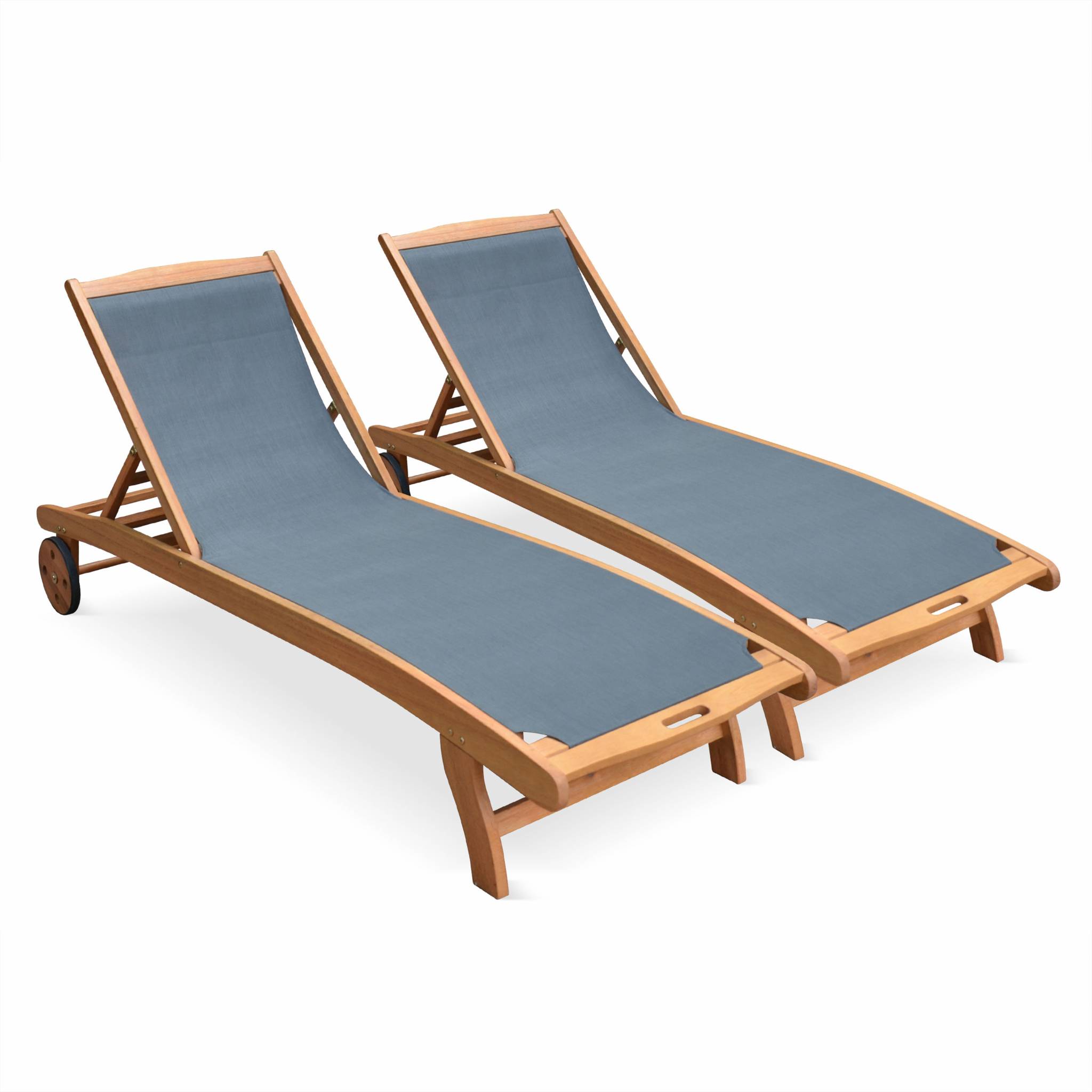foto del prodotto set di 2 lettini multiposizione in legno con rotelle, antracite