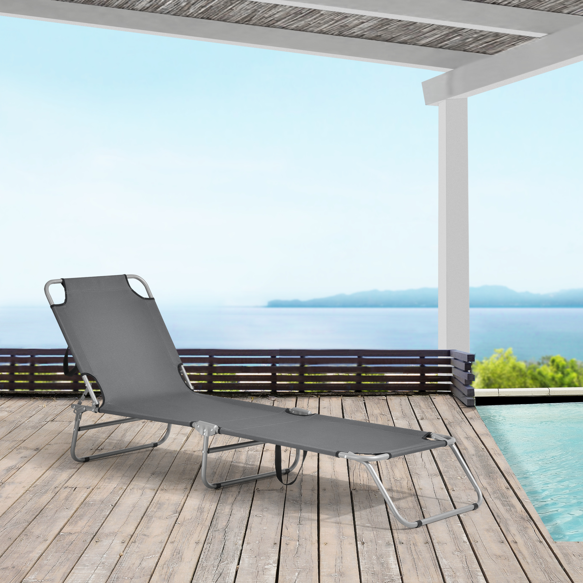 foto del prodotto set di 2 lettini prendisole carcao con schienali reclinabili sdraio portatile grigio scuro casa.pro