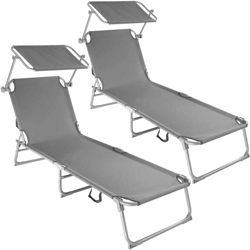 foto del prodotto set di 2 lettini prendisole con parasole sedia a sdraio pieghevole con ombrellone carico massimo 110 kg grigio 190 x 68 x 28 cm pxlxh 