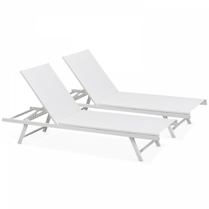 foto del prodotto set di 2 lettini prendisole in acciaio bianco