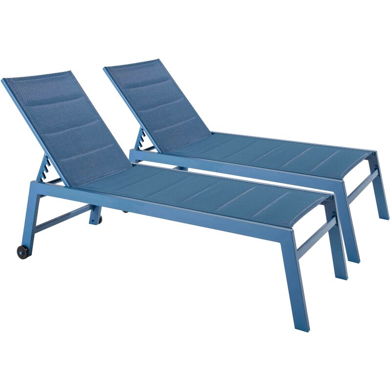 foto del prodotto set di 2 lettini prendisole in alluminio e textil ne blu