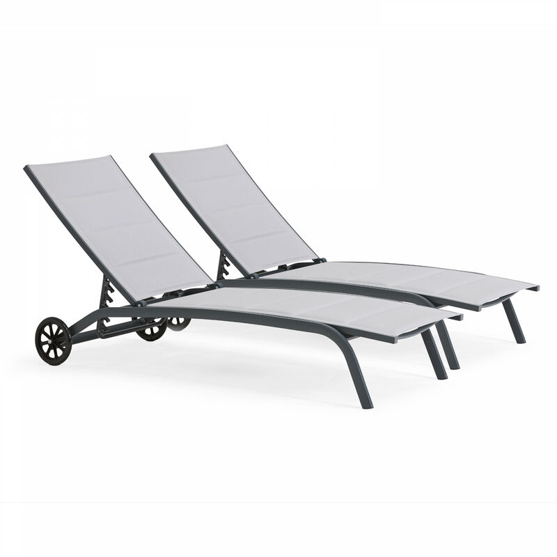 foto del prodotto set di 2 lettini prendisole in alluminio grigio