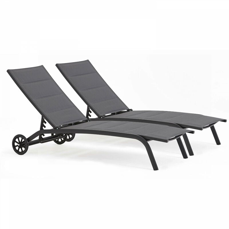 foto del prodotto set di 2 lettini prendisole in alluminio nero