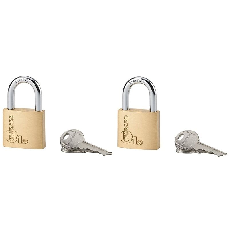 foto del prodotto set di 2 lucchetti tipo 1, interno, ansa in acciaio, 30mm, 2x2 chiavi - thirard