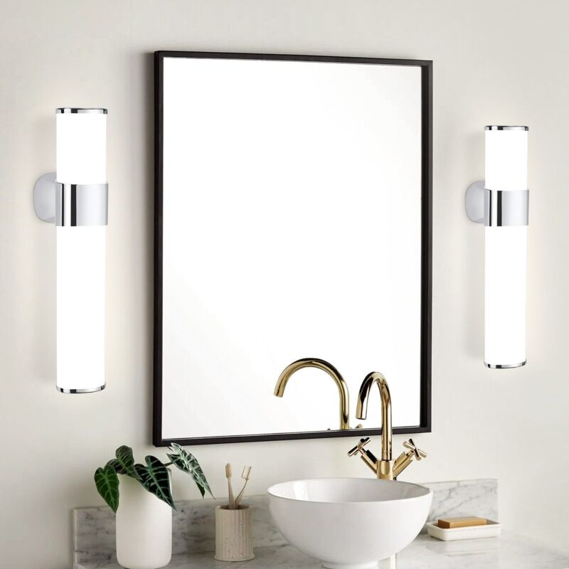 foto del prodotto set di 2 luci a led per specchio da bagno lampada da parete per bagno 6w 30cm lampada da bagno impermeabile ip44 cromo moderno bianco neutro 4000k