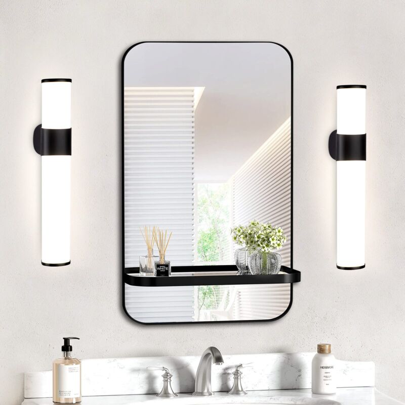 foto del prodotto set di 2 luci a led per specchio da bagno lampada da parete per bagno nera da 6w 30 cm impermeabile ip44 lampada da bagno moderna a parete bianca