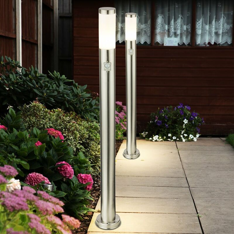 foto del prodotto set di 2 luci da esterno da esterno in acciaio inox design lampade per l illuminazione del percorso del giardino rilevatore di movimento