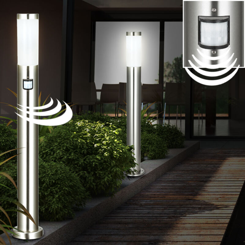 foto del prodotto set di 2 luci da esterno lampade da terra in acciaio inossidabile rilevatore di movimento per porta di casa ip44 illuminazione da giardino