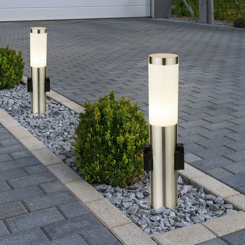 foto del prodotto set di 2 luci da terra per veranda in acciaio inox da giardino ip44 prese di illuminazione