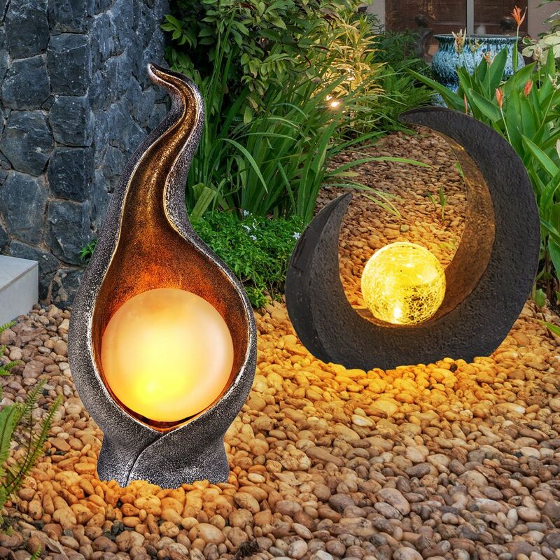 foto del prodotto set di 2 luci solari a led esterni decorazione percorso giardino flame moon gold silver brown black