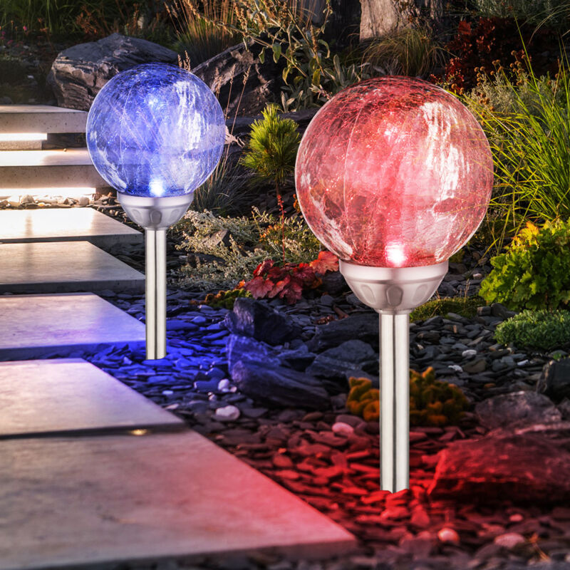 immagine 0 del prodotto set di 2 luci solari a led rgb, lampade plug in, illuminazione con faretti per esterni, sfera di vetro, che cambiano colore