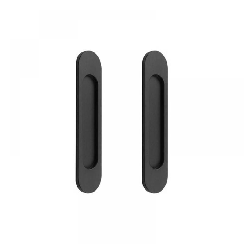 foto del prodotto set di 2 maniglie ovali autoadesive per porte scorrevoli in alluminio nero opaco senza fori
