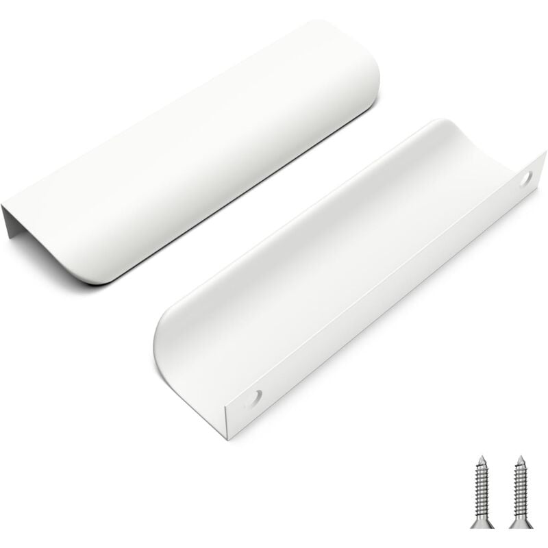 foto del prodotto set di 2 maniglie per mobili in acciaio finitura oro spazzolato, interasse 120 mm, avvitabili 96 mm, design bianco ultrapiatto, moderno, per cucina,