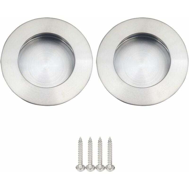 foto del prodotto set di 2 maniglie rotonde da incasso per porta scorrevole maniglia per porta scorrevole rotonda in acciaio inox satinato spazzolato argento