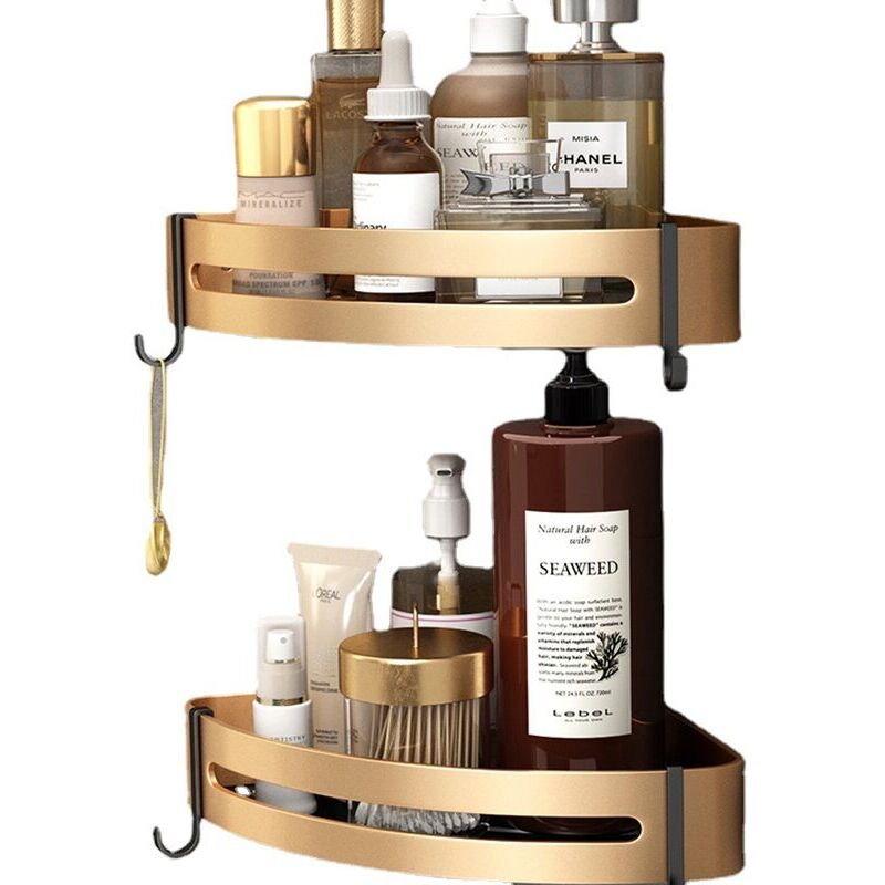 foto del prodotto set di 2 mensole angolari per doccia, senza foratura, in acciaio inox, adesive, con ganci, per shampoo e sapone colore dell immagine bebusingoto