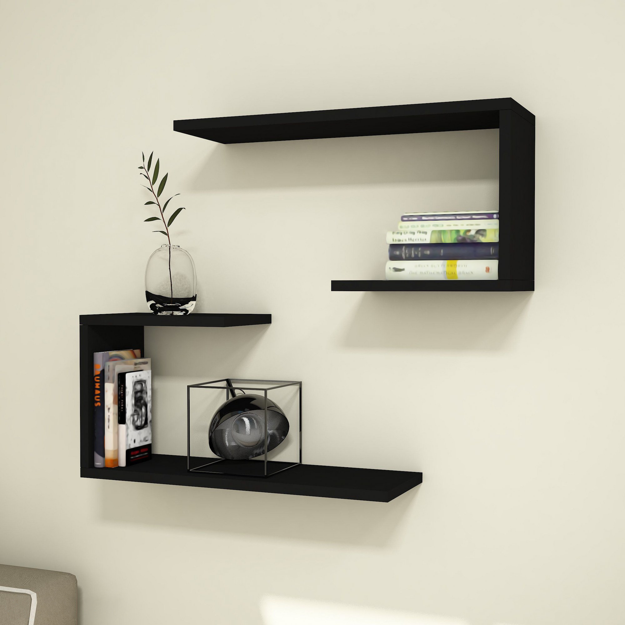 immagine 0 del prodotto set di 2 mensole da muro 39 rslev 39 2 consolli pensili nero en.casa 