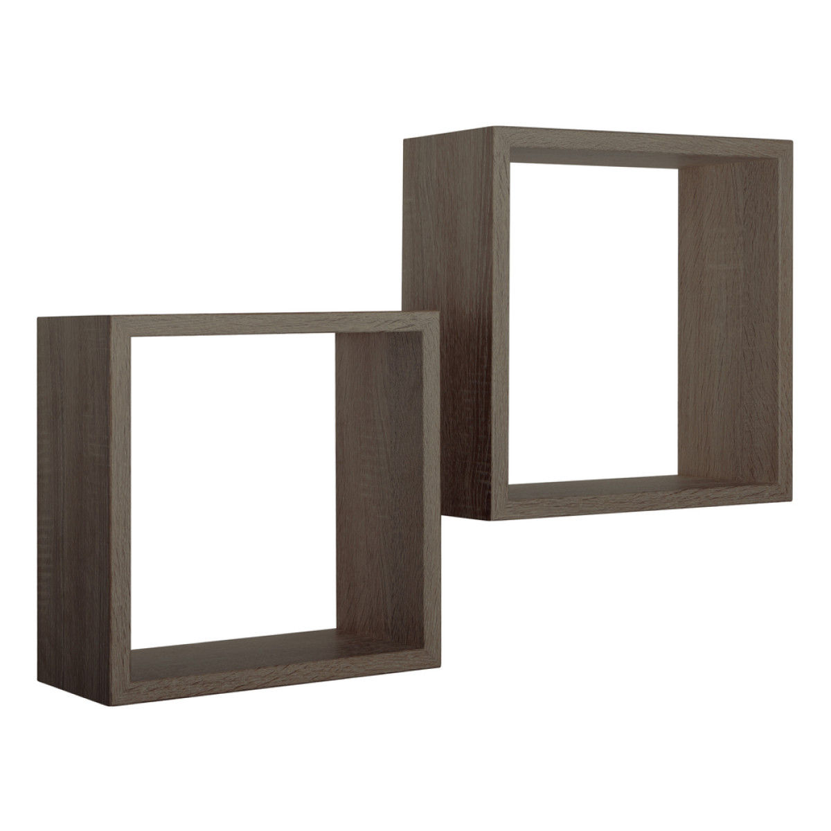 foto del prodotto set di 2 mensole da muro modello q-bis, cubi arredo, mensole cubo, cubi da parete. misure 35x35 p15.5 cm e 31x31 p15.5 cm. finitura noce - made in italy