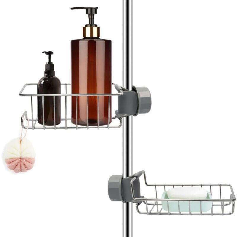 foto del prodotto set di 2 mensole doccia in acciaio inox senza foratura, mensola telescopica per bagno in acciaio inox, mensola di supporto per doccia, porta sapone