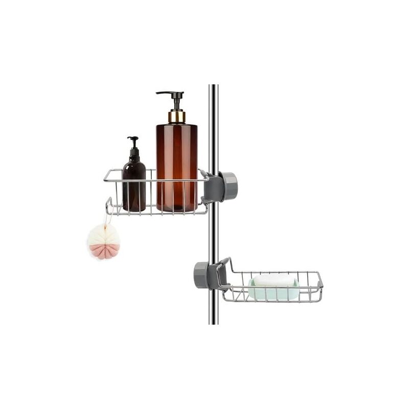 foto del prodotto set di 2 mensole per doccia senza foratura in acciaio inox, mensola da bagno telescopica in acciaio inox