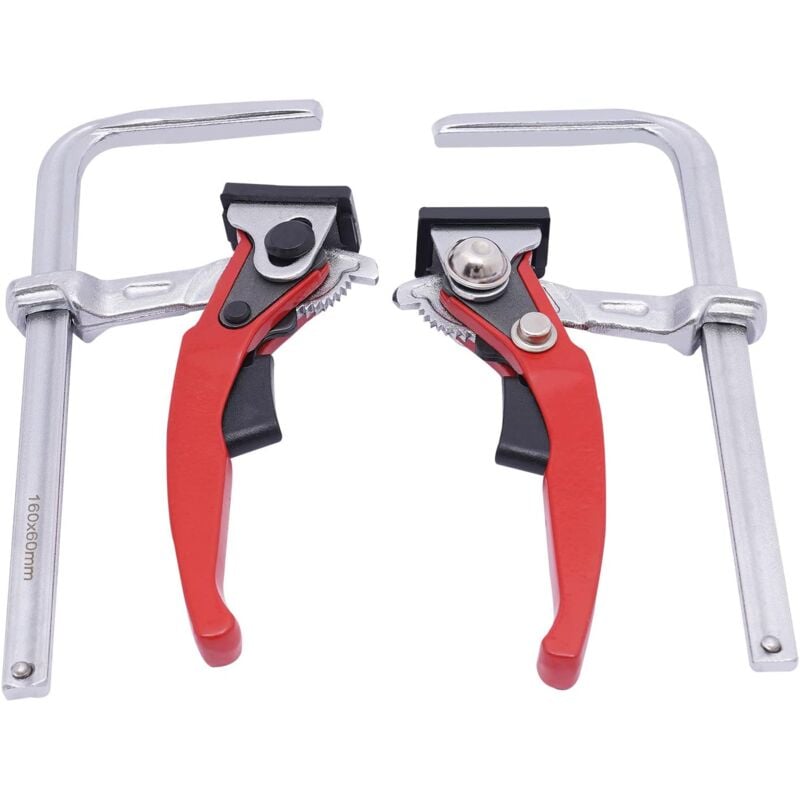 foto del prodotto set di 2 morsetti a cricchetto 160 x 60 mm forza di serraggio massima 200 kg per lavorazione del legno rosso, argento