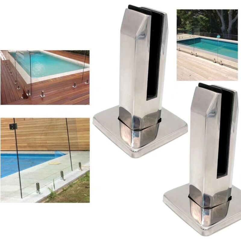 foto del prodotto set di 2 morsetti per vetro, morsetti per recinzioni in vetro per scale in acciaio inossidabile 304 per balaustra di balconi e piscine colonna