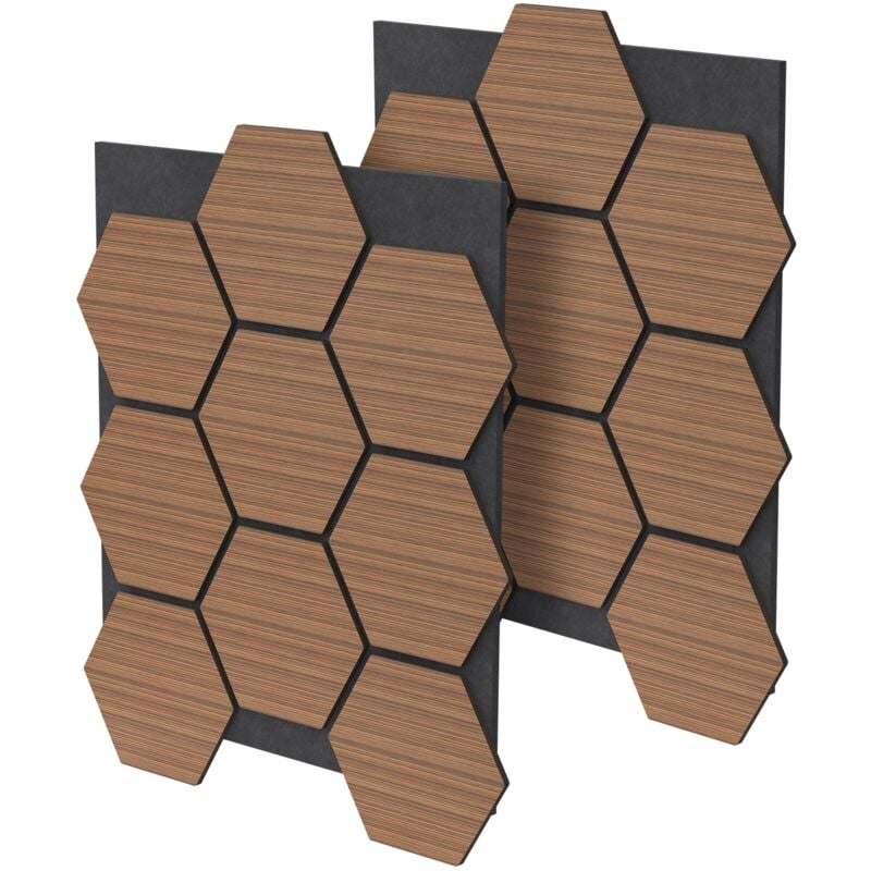 foto del prodotto set di 2 pannelli acustici 66x81x2 cm per 1 m teak pannelli murali fonoassorbenti in mdf con effetto legno esagonale rivestimento da parete per