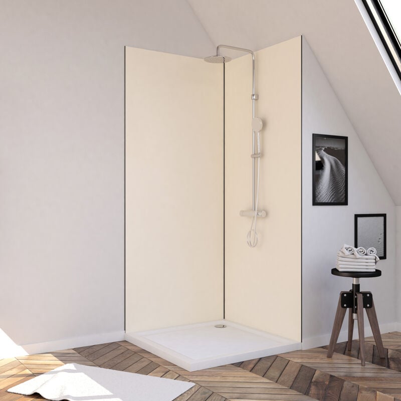 foto del prodotto set di 2 pannelli murali in alluminio avorio 90 90x210 cm con profili nero opaco wall it