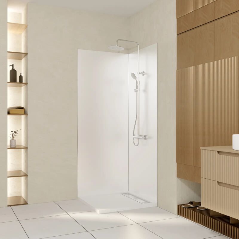 foto del prodotto set di 2 pannelli murali in alluminio bianco 80x210 cm profili cromati