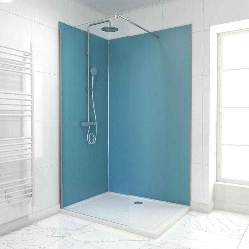 foto del prodotto set di 2 pannelli murali in alluminio blu 90 120x210 cm con profili anodizzati lucidi wall it